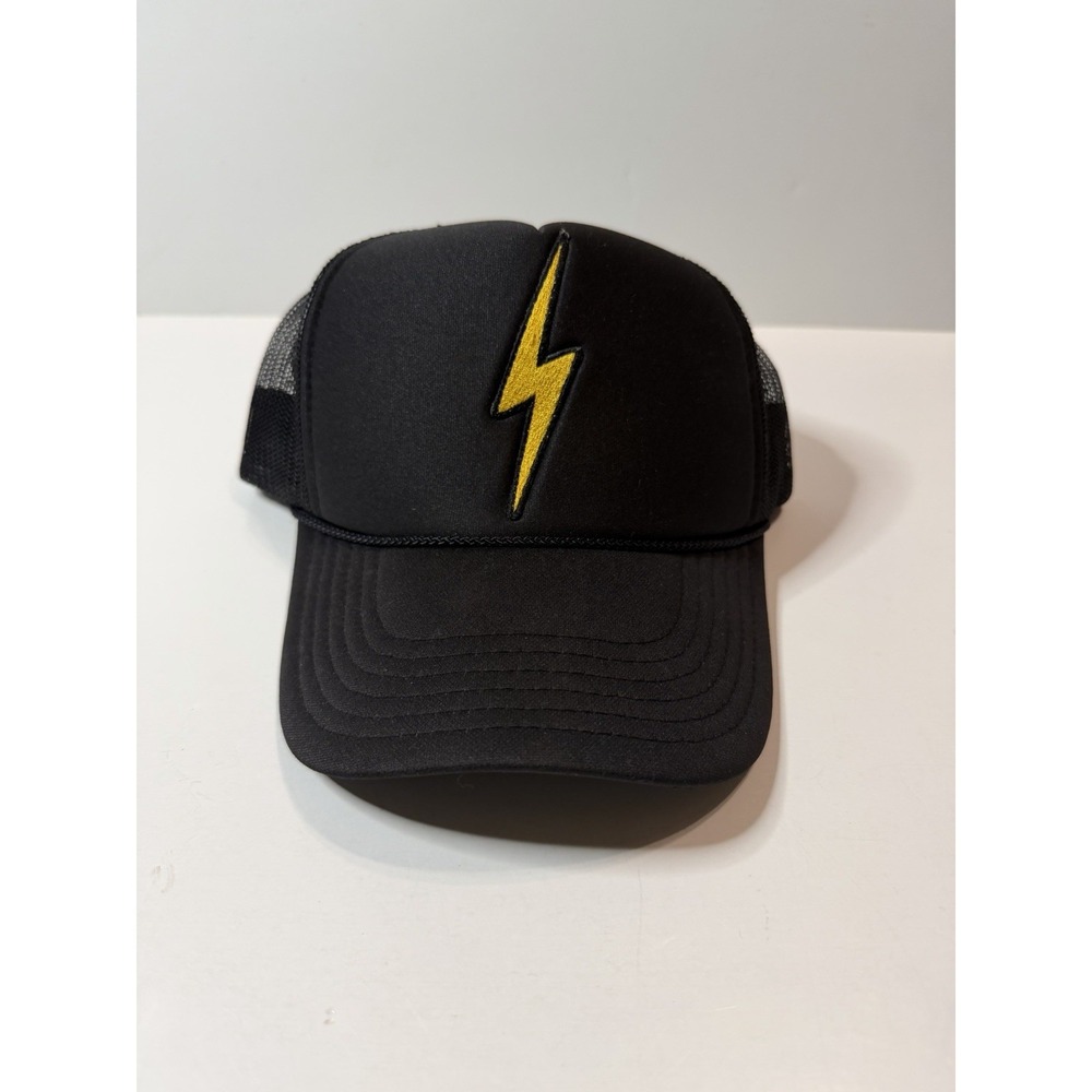 Aviator Nation AV Lightning Bolt Trucker Hat Cap Black Snapback Mesh One Size
